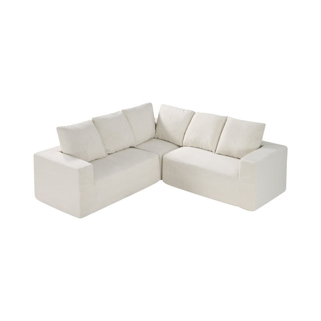 VEVOR Modular Sectional Sofa L Shape Cloud Couch with Corduroy and Cushion Beige
