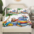 thumbnail image 3 of Monkey Animal Fitted Sheet Queen Size Colorful Books Pattern Bedding Set Kids Room Decor English Letter Print Bed Cover with 2 Pillowcases Tropical Coconut Tree Soft Polyester Bedding,No Top Sheet, 3 of 6
