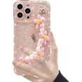 thumbnail image 2 of Compatible with iPhone 14 Pro Max Clear Bracelet Case for Women and Girls Cute Case Pearly Lustre Texture Design Fashion Luxury 3D Flower Wrist Strap Camera Lens Protective Soft TPU Cover, 2 of 10