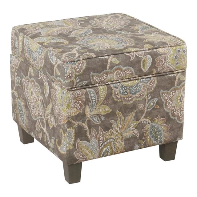 HomePop Square Storage Ottoman with Lift Off Lid, Gray Floral