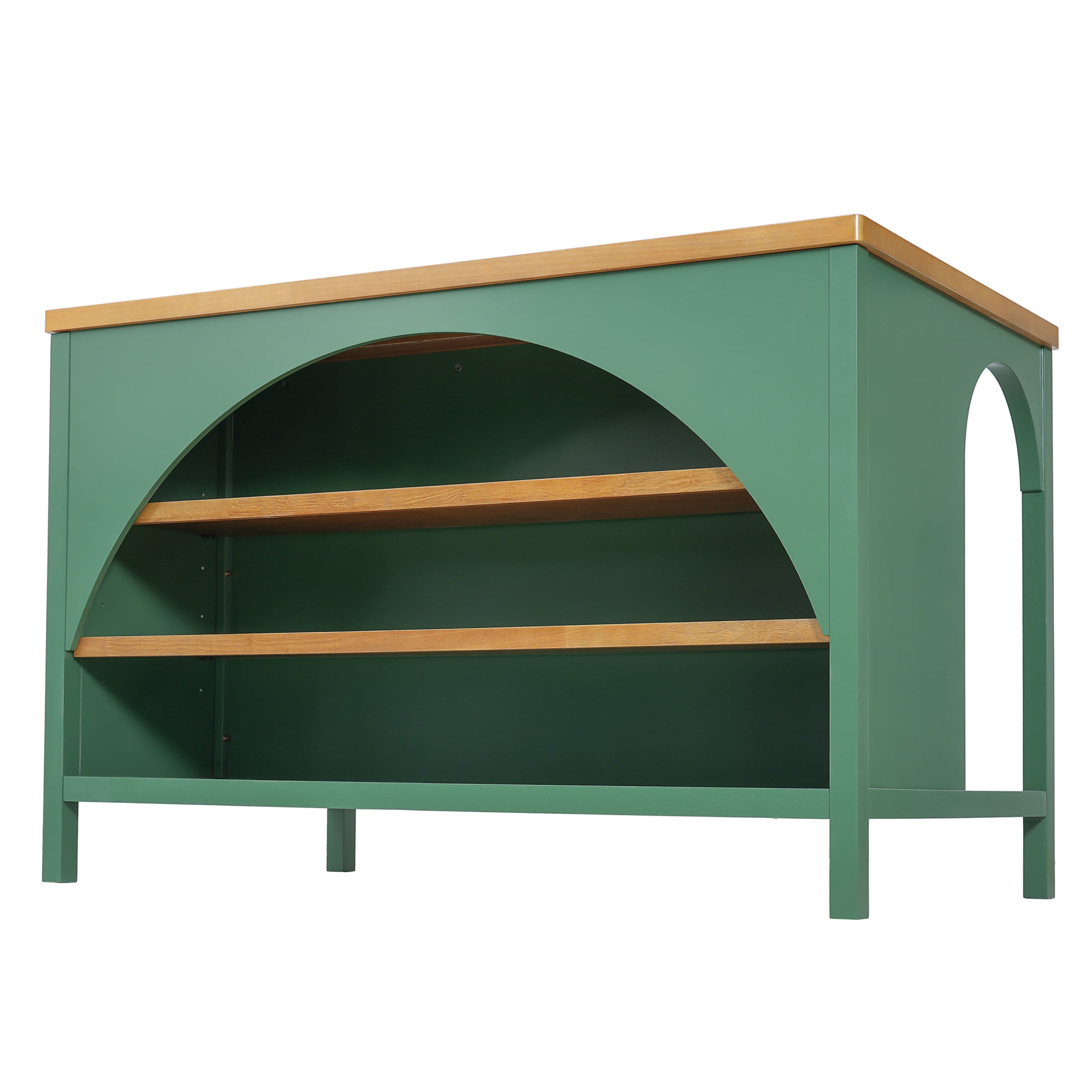 Christopher Knight Home 56" Farmhouse Kitchen Island Cart with Open Storage Shelves, Wood Top, Green