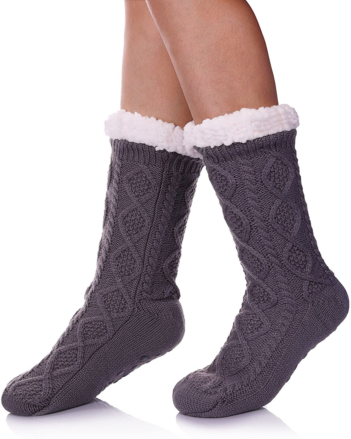 SDBING Mens Super Soft Warm Cozy Fuzzy Fleece-lined Winter With Grips Slipper Socks 