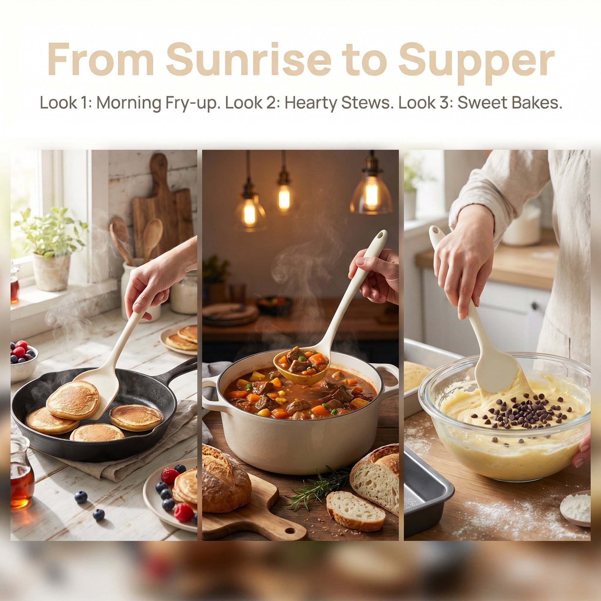 Unique Bargains Non Stick Cookware Silicone Kitchen Utensil Set Beige A 2Pcs