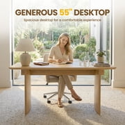 Guyou 55 Natural Oak Desk, Light Wood Finish MDF Study Table, Versatile Vanity & Office Desk with Sculptural Legs, Sturdy Two-Pedestal Design for Work & Study, Natural