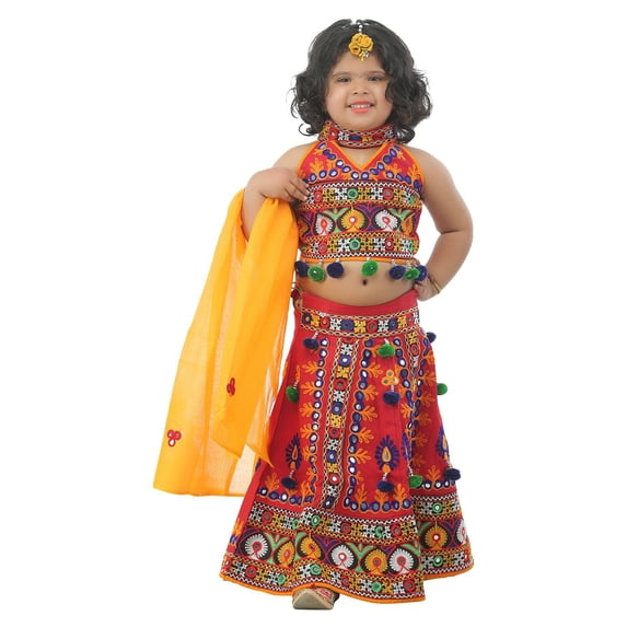 Ahhaaaa Kids Ethnic Cotton Blend Radha Dress Lehenga Choli Chania Choli Set For Baby Girls