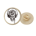 thumbnail image 1 of Musica auriculares craneo patron ilustrar Broche de oro metálico circular, 1 of 3