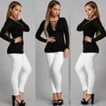 thumbnail image 3 of Inevnen Women's Casual Long Sleeve T-Shirt Criss Cross Lace Up V-Neck Basic Tees Tops Blouses, 3 of 6