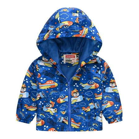 Kiijoy Infant Boys Windbreaker Cartoon Print Lightweight Zip Up Hooded Jacket, Sizes 18-24M