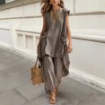 thumbnail image 2 of Women's Solid Grey Big Side Pocket Irregular Hem Two-Piece Daily Holiday Set Oversized Crew Neck Top & Tummy Control High Waist Skinny Leggings, 2 of 3
