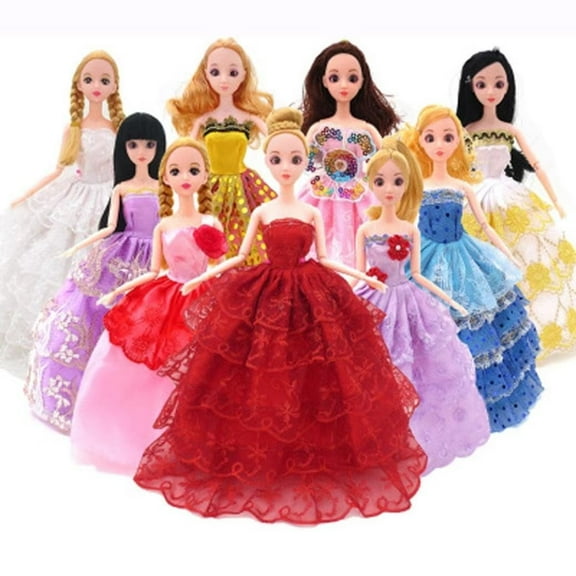 A-Waroom 10 PCS 11 inch Doll Dress Wedding Dress Trailing Skirt Evening Dress Princess Clothes Color Random