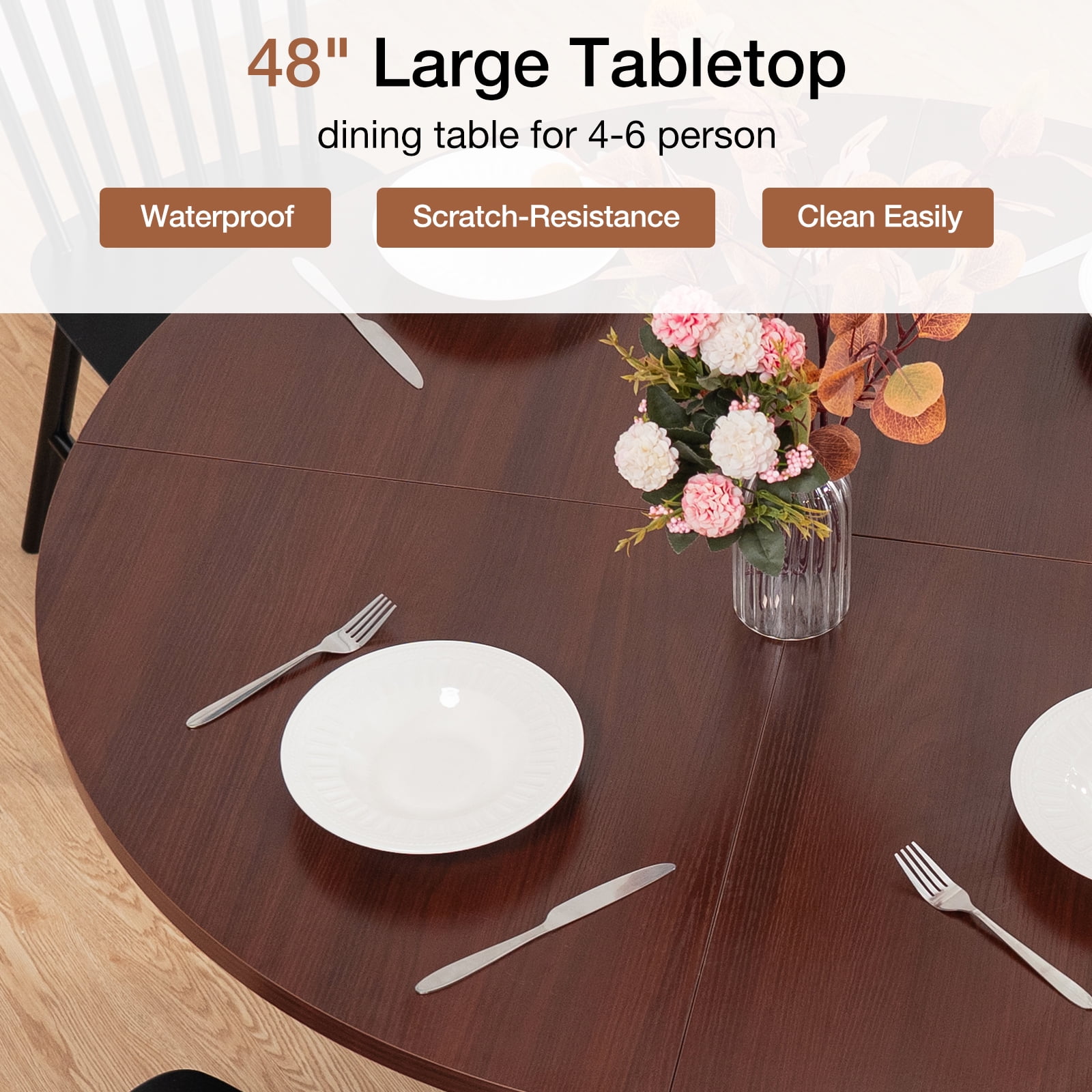 Hommpa 48" Round Dining Table with Storage, Morden Kitchen Table Wood for 4 with 2-Layer Storage Shelves and Wood Slide Door for Kitchen for Party Holiday Festival Christmas Gift, Brown
