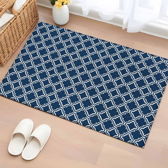 Rectangle Area Rugs 2 x 3 Ft, Navy Blue Morocco Non-Slip Residential Carpet, Modern Abstract Classic Geometric Indoor Crawling Mats Runner Rugs for Living Room/Dining Room/Bedroom