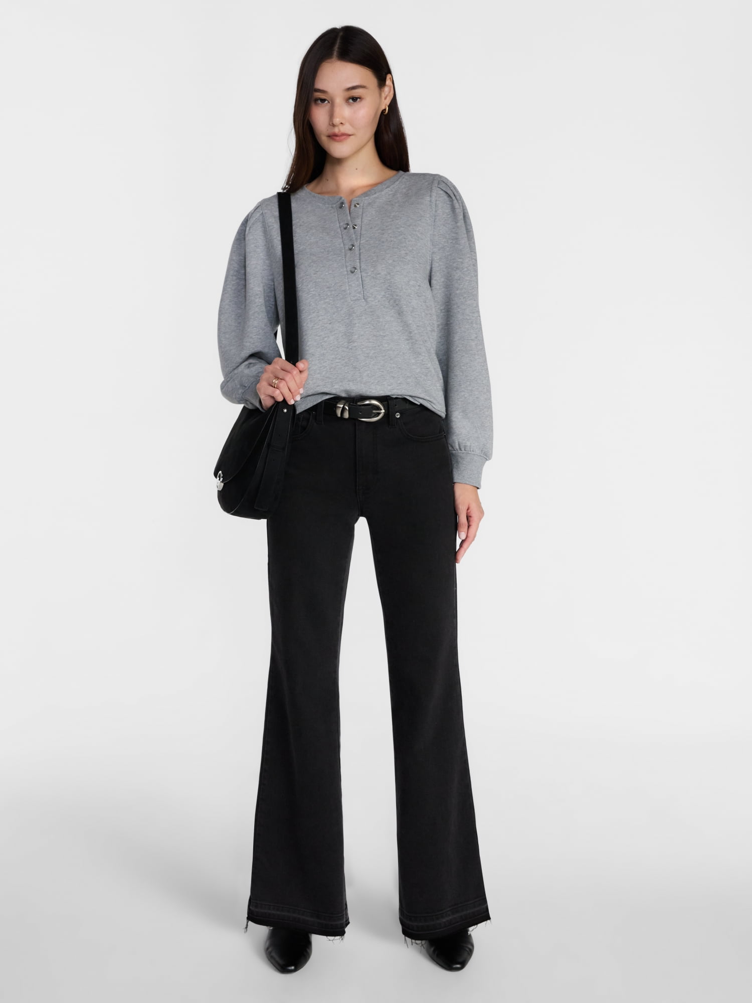 Scenario Women's Henley Sweatshirt with Long Sleeves, Sizes XS-XXXL