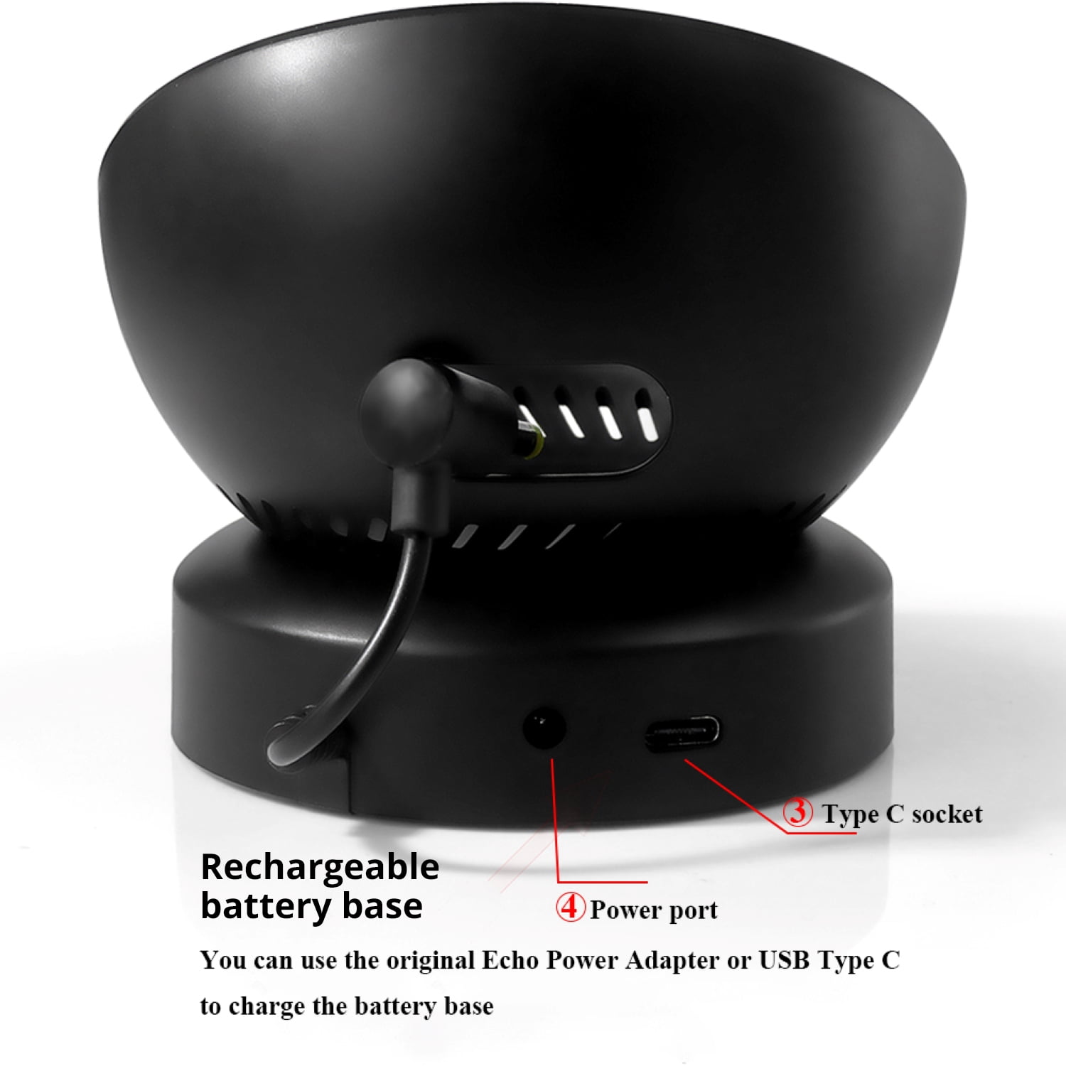 Liboer Battery Base for Echo Dot 4th/5th Gen, Rechargeable Power Bank, 5200mAh, Black
