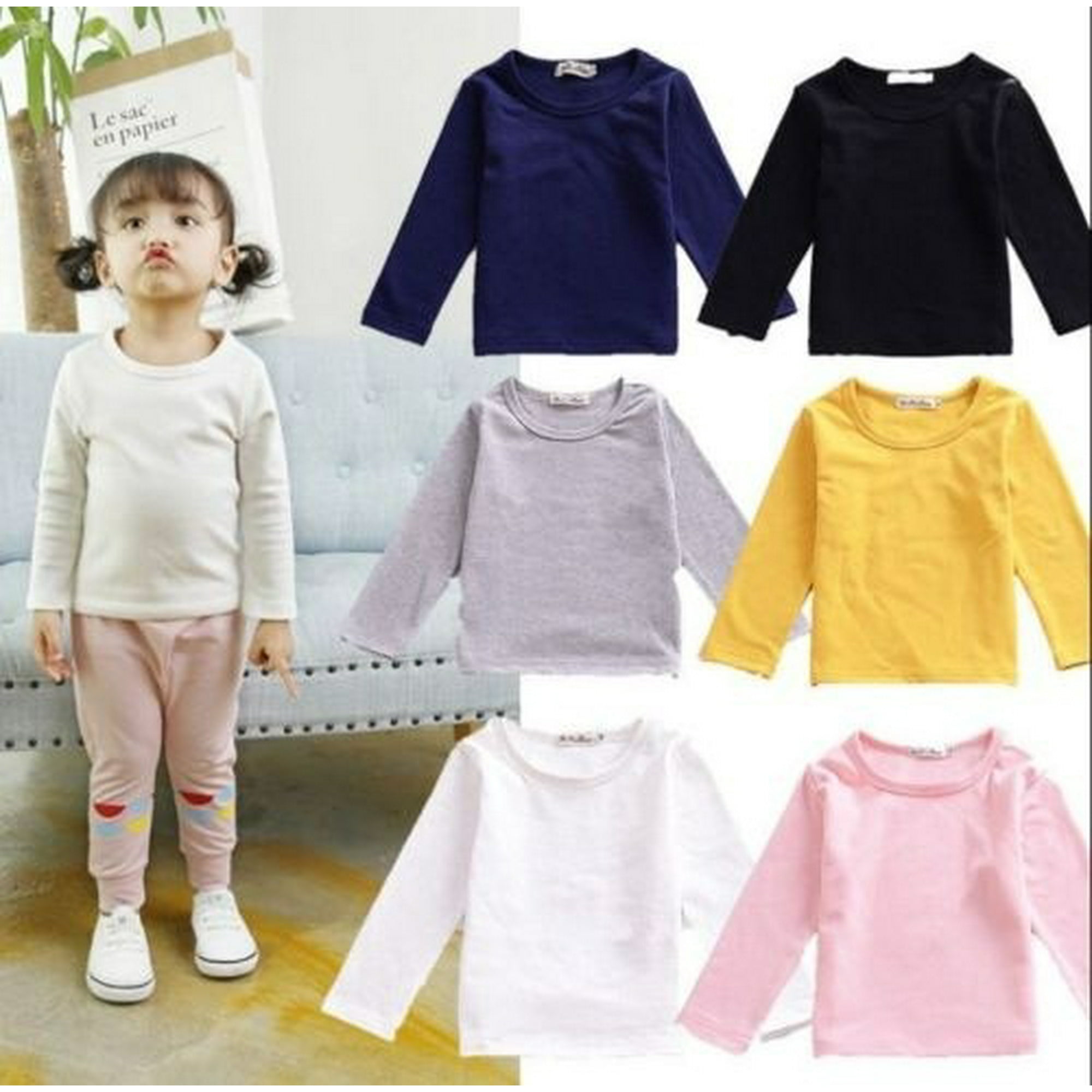 Baby Baby Long Sleeve Tops t shirt Blouse Cotton Candy Color Kids Casual Tees for Girls Children Tops 1-5Y | Walmart Canada