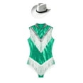 thumbnail image 3 of Xnihocha Women's Metallic Sleeveless Fringe Rumba Salsa Jazz Tango Latin Dance Leotard with Hat Green S, 3 of 5