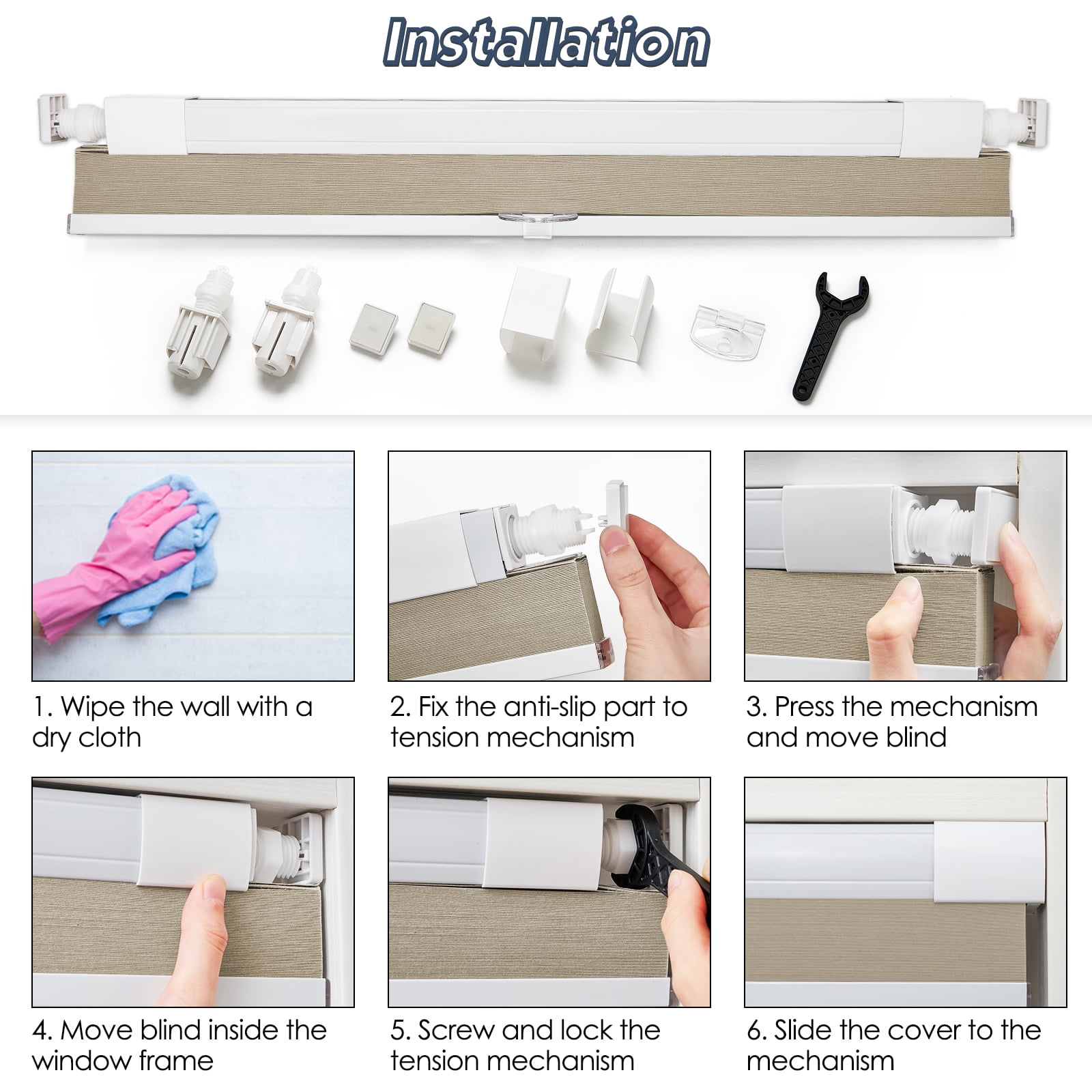 Keego No Drilling Cordless Cellular Shades Honeycomb Window Blinds Easy Installation Heat Insulating Noise Reducing Curtains Blackout Bisque, 51.0"w x 36"h