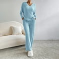 thumbnail image 3 of yunLCZ Silk Pajamas for Men Women's 2024 Fashion Casual Straight Leg Pants Loose V Neck Knit Set Nightshirt, 3 of 4