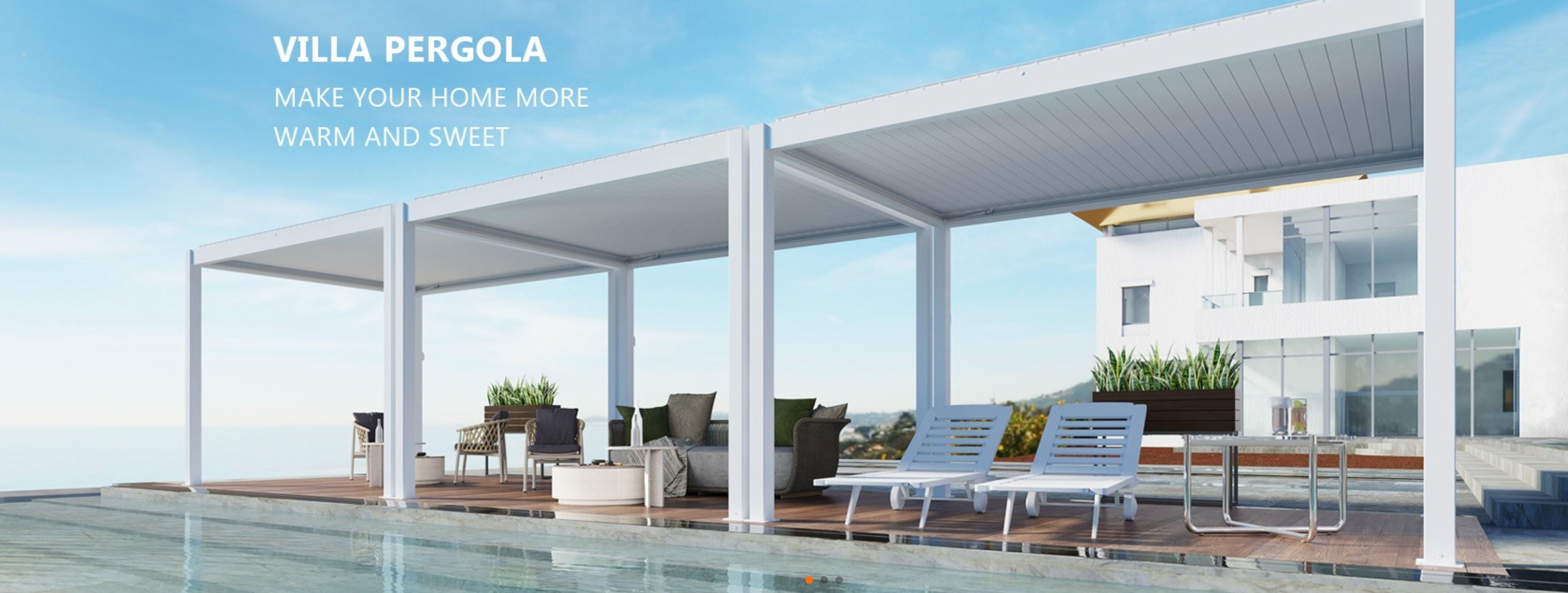 White Motorized Aluminum Pergola with LED Lighting, 19' x 13'