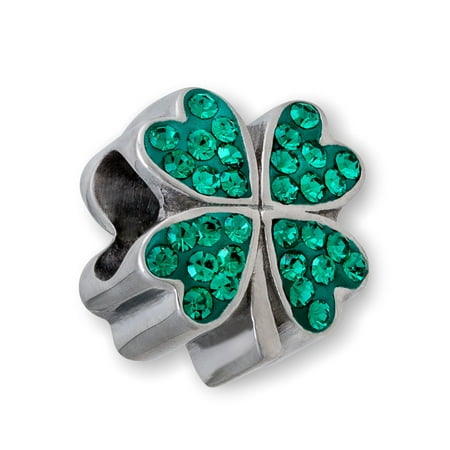 Connections from Hallmark Stainless Steel Green Crystal Four Leaf Clover Charm