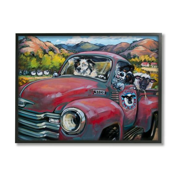 Stupell Industries Dogs in Vintage Truck Animals & Insects Painting Black Framed Art Print Wall Art, 14 x 11