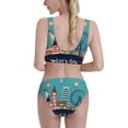 thumbnail image 3 of Daiia Let's go Travel printed 2 piece Swimsuit Bikinis for Women High Waisted Racerback Bathing Suits Summer Tummy Control Scoop Neck Swimwear-XX-Large, 3 of 8
