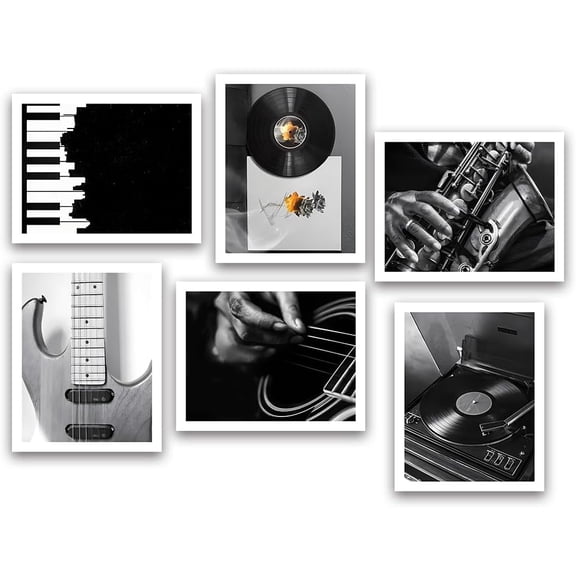 Canvas Black and White Canvas Wall Art,Vintage Music Art Posters,Modern Gallery Art Living Room Wall Decor,Set of 6(8x10inch Unframed)