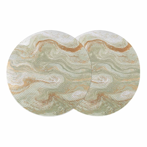 Sage Green Marble Round 13 Inch Placemats Set of 2, Contemporary Abstract Fluid Art HeatResistant Non Slip Place Mats for Dining Table, Wipeable Braided Kitchen Table Mats for Housewarming