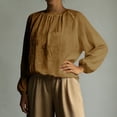 thumbnail image 3 of Juslio Womens Solid Color Long Sleeve Shirts Crew Neck Loose Comfortable Khaki Ruched Tops, 3 of 8