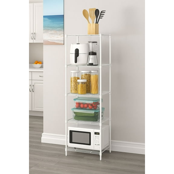 EcoSummer 5-Tier White Metal Wire Shelving Unit, Heavy-Duty Storage Rack Organizer for Kitchen, Bathroom & Garage