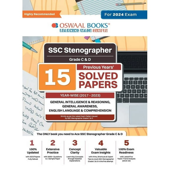 Oswaal SSC Stenographer Grade C & D 15 Year's Solved Papers General Intelligence General Awareness Reasoning Year-wise 2, (Paperback)