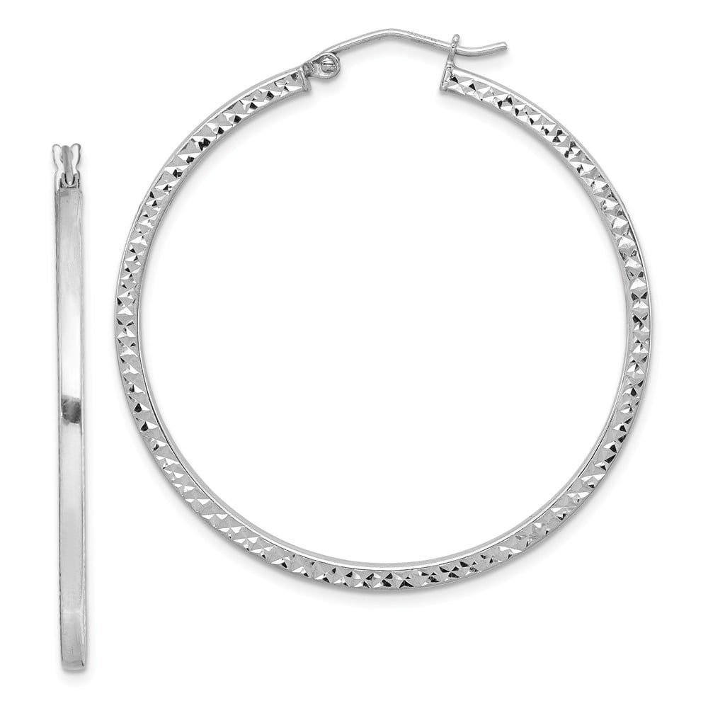 FB Jewels Solid Sterling Silver Rhodium-Plated Polished & Textured Triple Hoops 