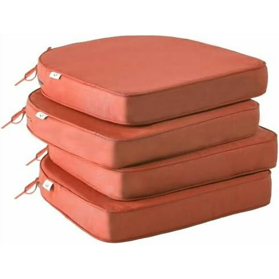 Outdoor Chair Cushions Set of 4 -Waterproof Outdoor Seat Cushions for Patio Furniture, Patio Chair Cushion with Handle and Ties, Round Out Door Chair Pads,19" x 19" x 3", Spice