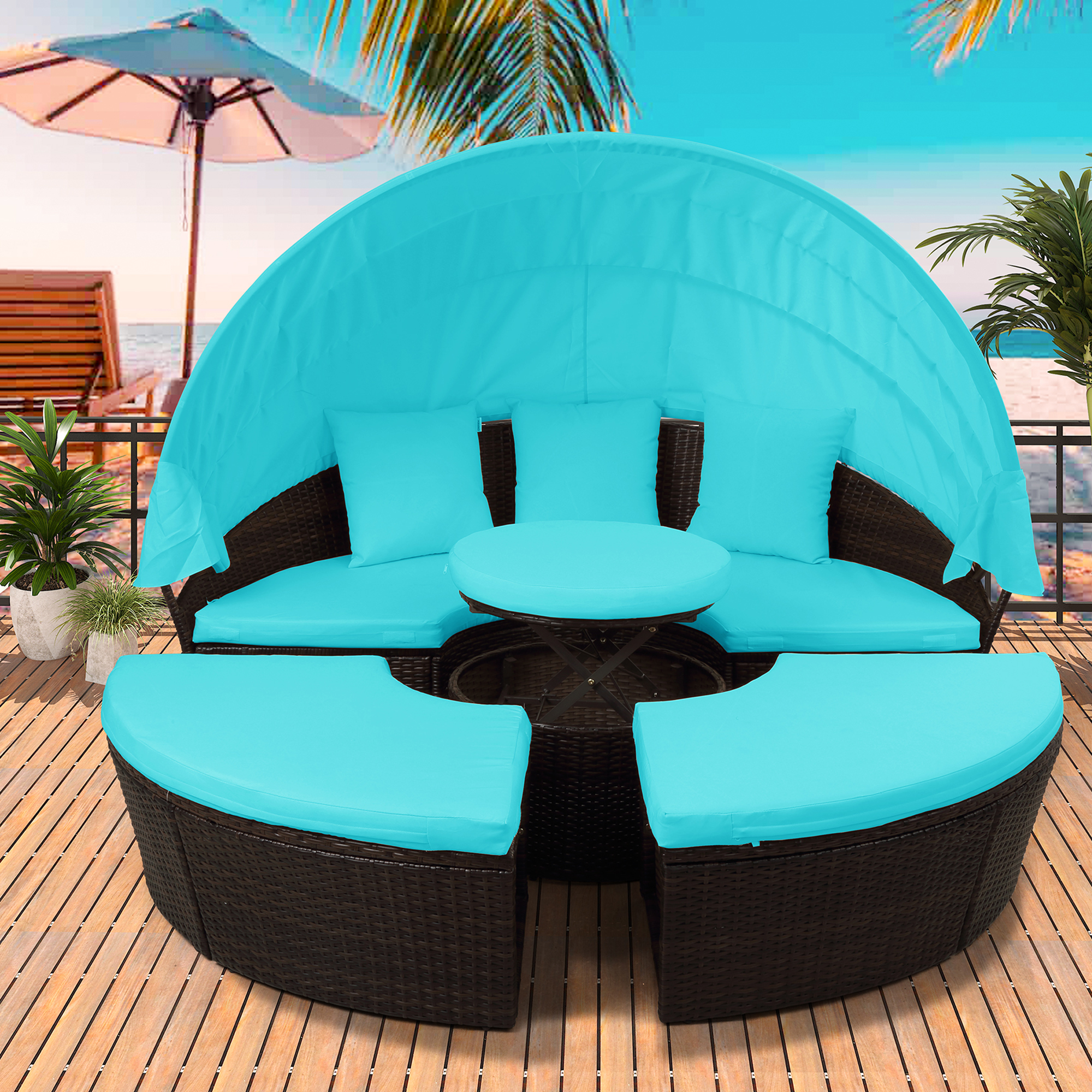 Outdoor Daybed with Canopy, SESSLIFE Clamshell Sectional Sofa Patio