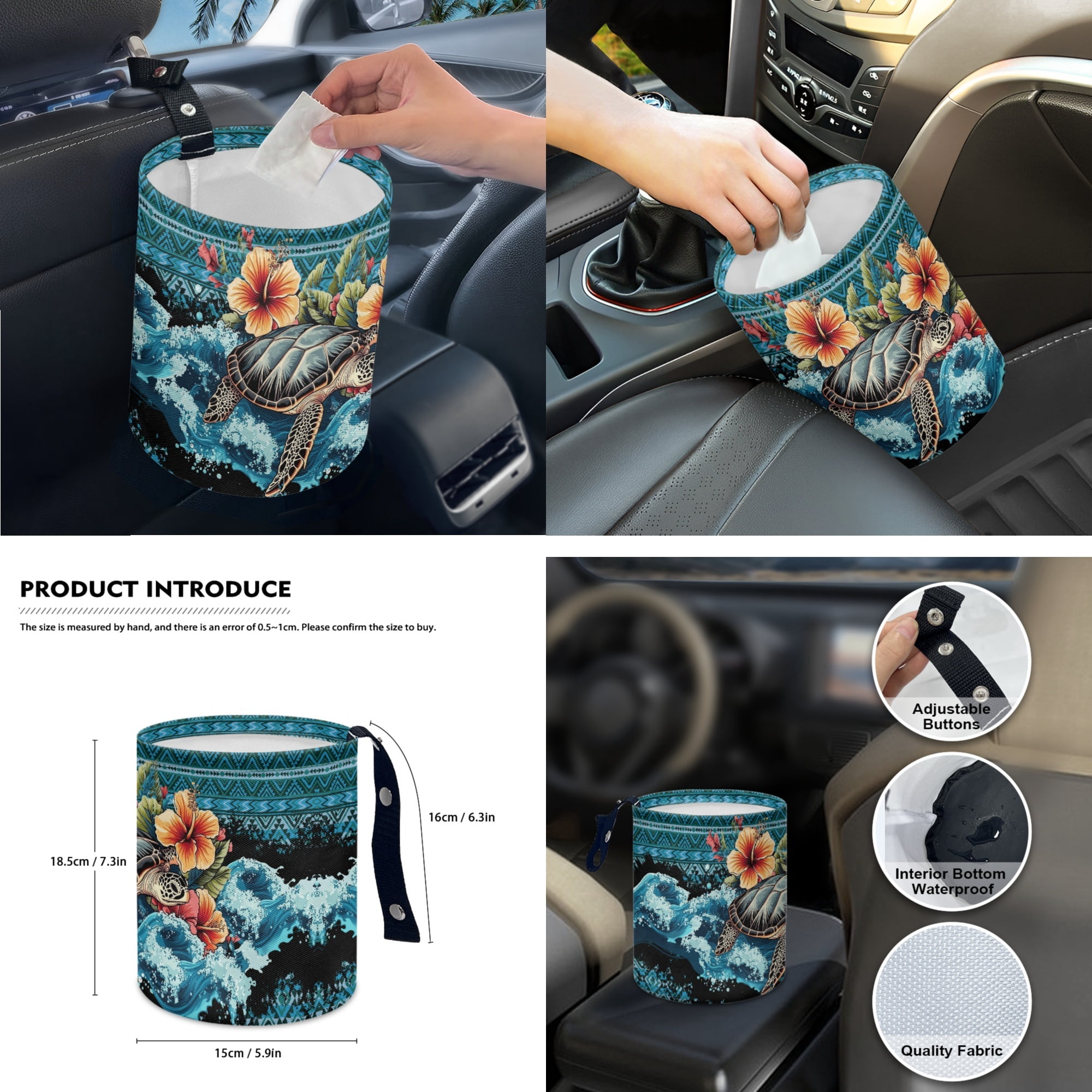 Jeiento Sea Turtle 14 Pcs Car Accessories Set Front Rear Seat Covers Car Seat Belt Pad Trash Bin Steering Wheel Protector Coaster Armrest Pad Gear Shift Cover Aztec Rearview Mirror Cove