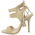 thumbnail image 3 of Wild Diva Lounge Women Stiletto Thin Skinny High Heels Lace Up Tassel Ankle Wrap Open Toe ADELE-344 Suede Natural Beige Nude 8, 3 of 6