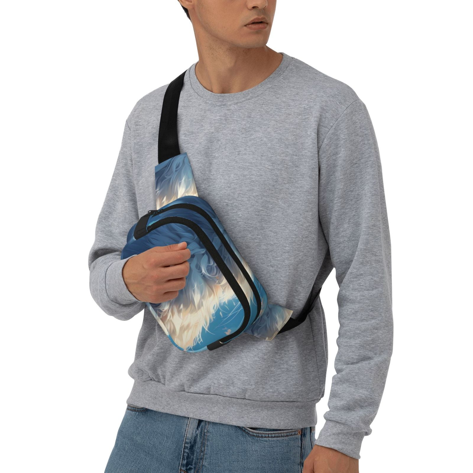 Kdxio Clear Sky Blue Cat Crossbody Double Layer Waist Bag Belt Bag for Unisex Fanny Pack Fashion Waist Packs for Hiking Running Shopping Traveling