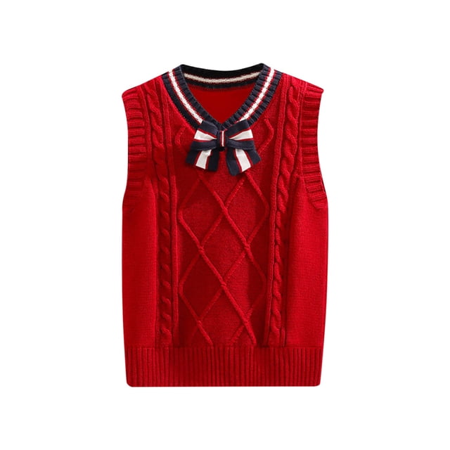 ManxiVoo Children Knit Sleeveless Sweater Vest Lightweight Breathable Layering Piece for Spring and Fall 110 Size Red