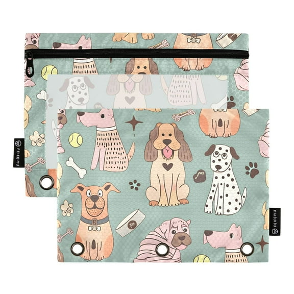 ALAZA 2 Pack Pencil Pouch Cute Bulldogs Baseballs Pencil Case for 3 Ring Binder Clear Window Pencil Bag Organizers