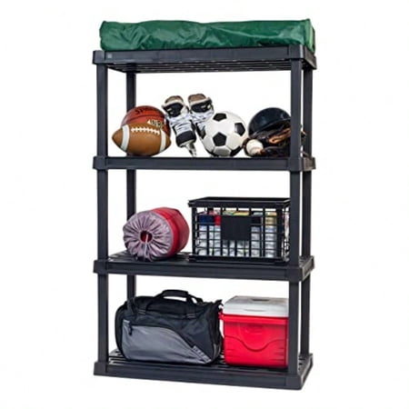 IRIS USA 4-Shelf Heavy Duty Plastic Storage Shees 600lb Capacity 56" H x 36" W x 18" D Large Modular Sheing Unit Storage Organizer for Garage Home Warehouse and Gym Storage Rack - Black