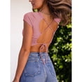 thumbnail image 5 of WILLBEST Blouses for Women Dressy Casual Petite Women Sexy Backless Short Sleeve Slim Fit Crewneck Summer Casual Y2.K Crop Tee Tops Casual Shirt, 5 of 5