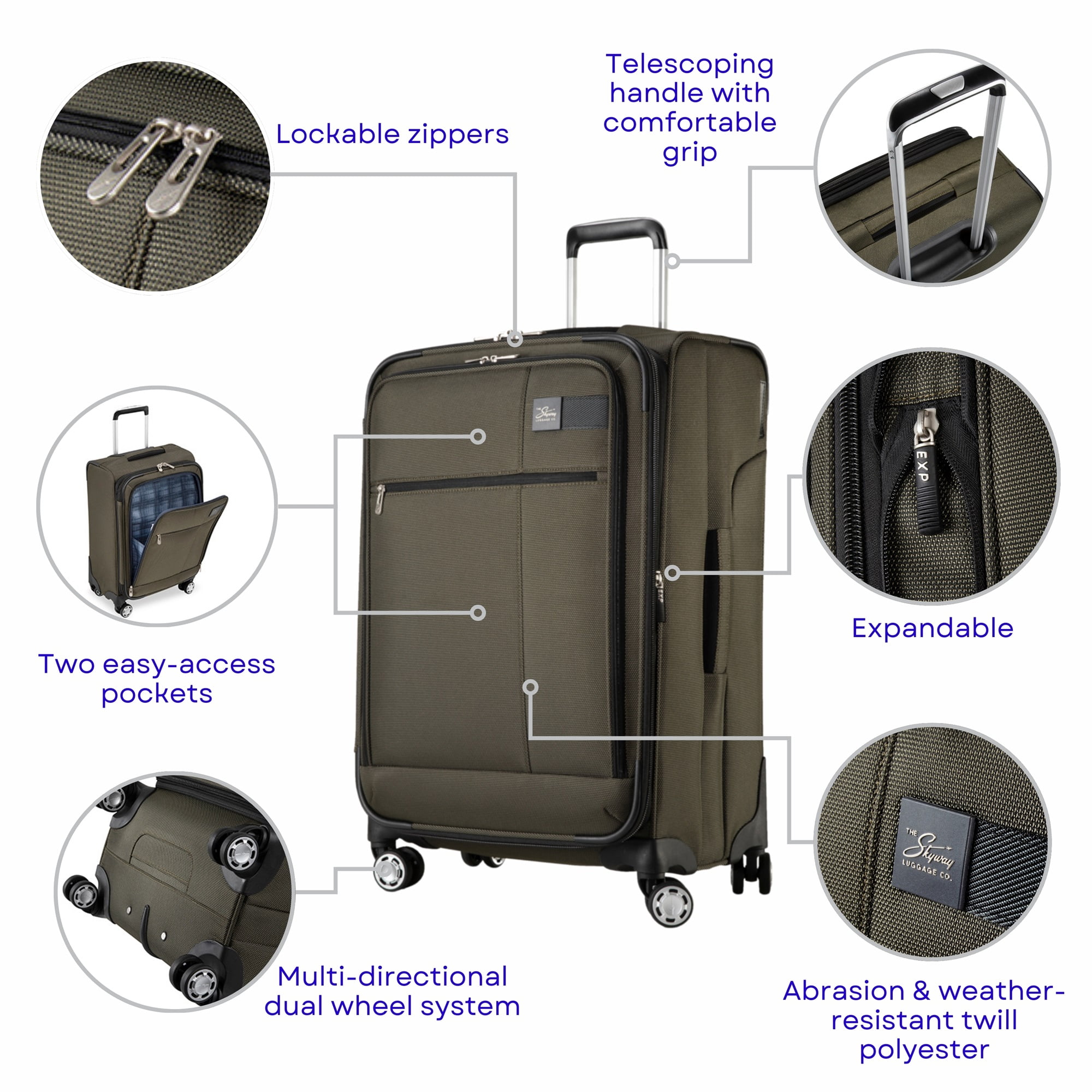 Skyway Luggage Sigma 7.0 24" Softside 8-Wheel Medium Check-in, Spinner, Adult, Pine Green