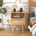 thumbnail image 5 of Biuhony Rattan Nightstand with Solid Wood Legs,Bedside Tables Rattan Drawers with Charging Station for Bedroom and Living Room, Set of 2, 5 of 9