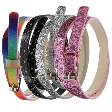 Qumonin Girls Glitter PU Leather Skinny Belts 4pcs - Size 10-12