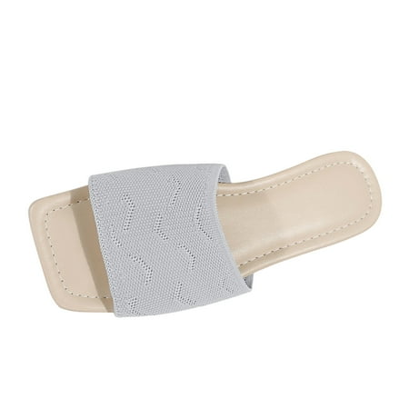 

Fsqjgq Platform Slippers for Women Ladies Fashion Solid Color Knitted Open Toe Square Head Flat Casual Sandals Owl Slippers for Women Wide Grey 42