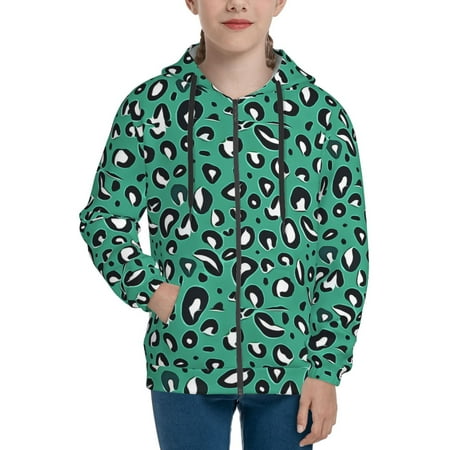 

Hoodies for Teen Girls Boys Leopard print green cute Long Sleeve Youth Kids Essentials Zip Up Hoodie Lghtweight Fashion Hoodies & Sweatshirts Jacket Fall Winter Outfits Tops