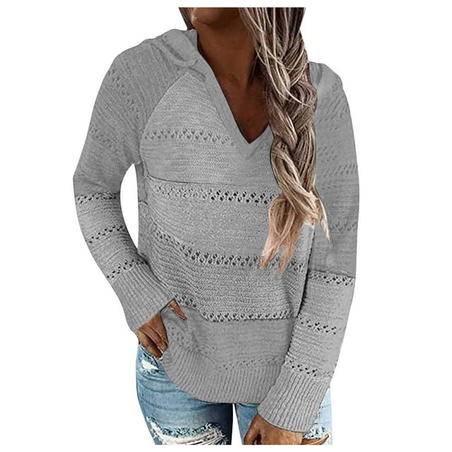 Hauts Décontractés pour Femmes Mode Femmes Décontracté Uni Col en V Manches Longues Chandail à Capuche Blouse Hauts Mode Hauts pour Femmes Hauts pour Femmes Décontracté Manches Longues pour Femmes Chandail à Capuche Femmes