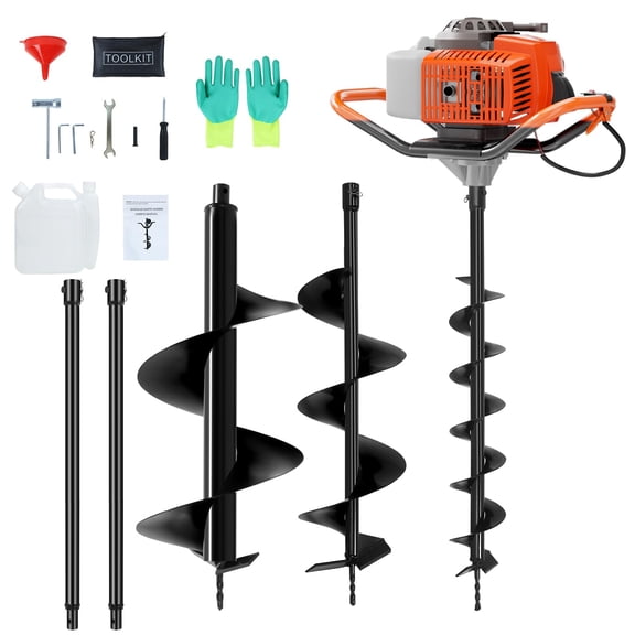 YXSC Gas Earth Auger 85CC Post Hole Digger , 3 KW Heavy Duty Hole Digger Kit with 3 Drill Bits ( 4" & 8" & 12" )   2 Extension Rods ( 24" & 24" ) for Deck Post , Fence , Landscaping