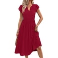 thumbnail image 3 of Fantaslook Summer Dresses for Women Ruffle Sleeve V Neck Midi Dresses Fashion Casual Flowy Vacation Sundress, 3 of 9