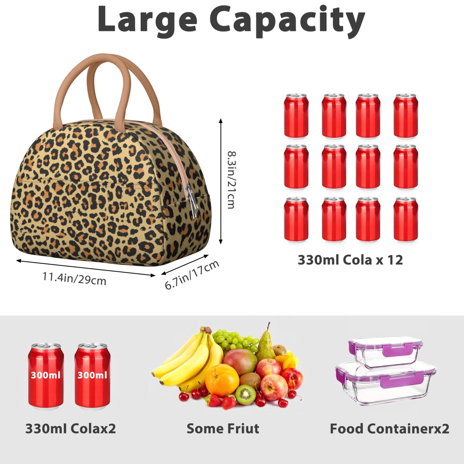 Leopard Print Lunch Bag for Women – Stylish Animal Pattern Tote with Spots and Glitter Details, Insulated & Leakproof, Fashion Lunch Box for Work or School